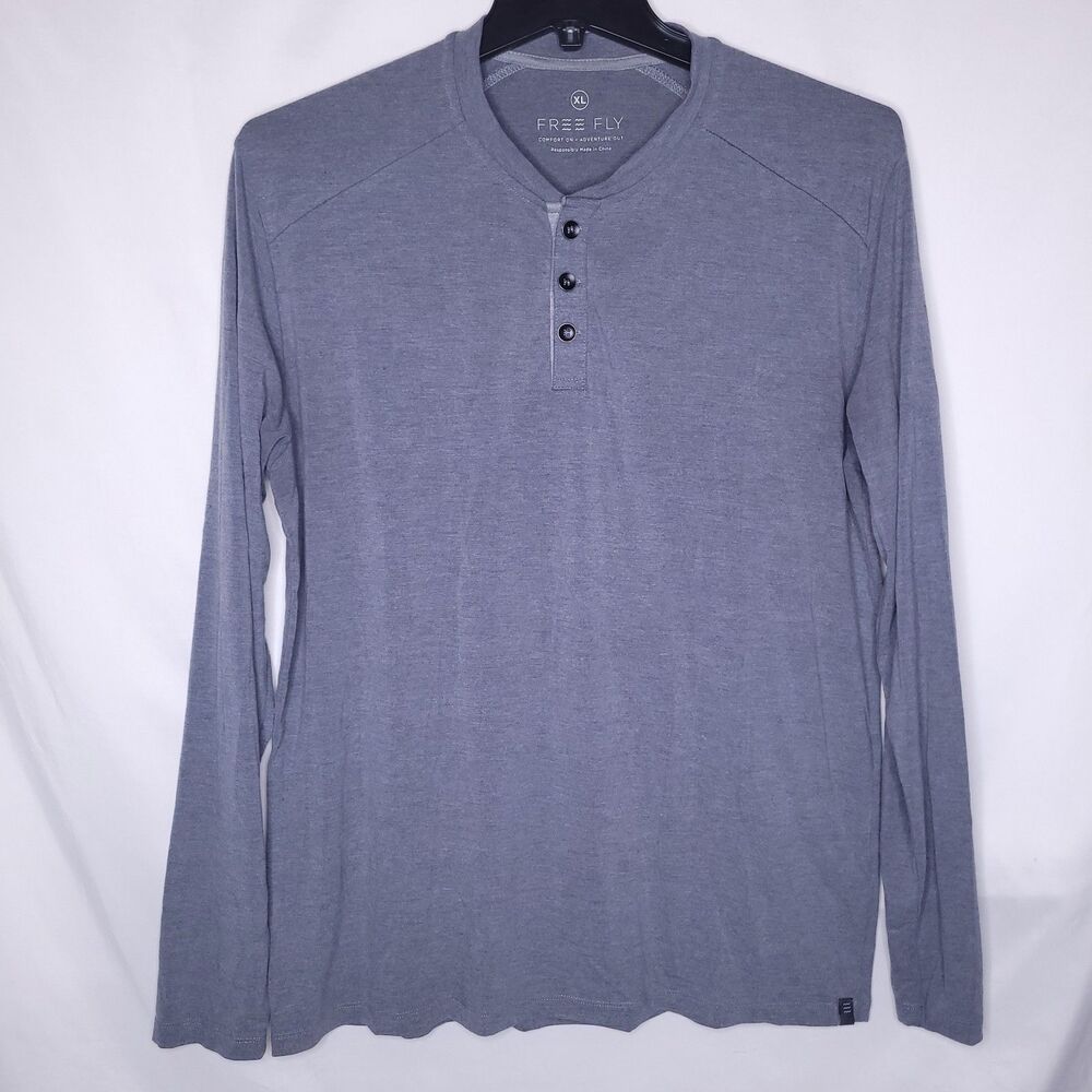 Free Fly Henley Shirt Mens XL Gray Long Sleeve Bamboo Performance